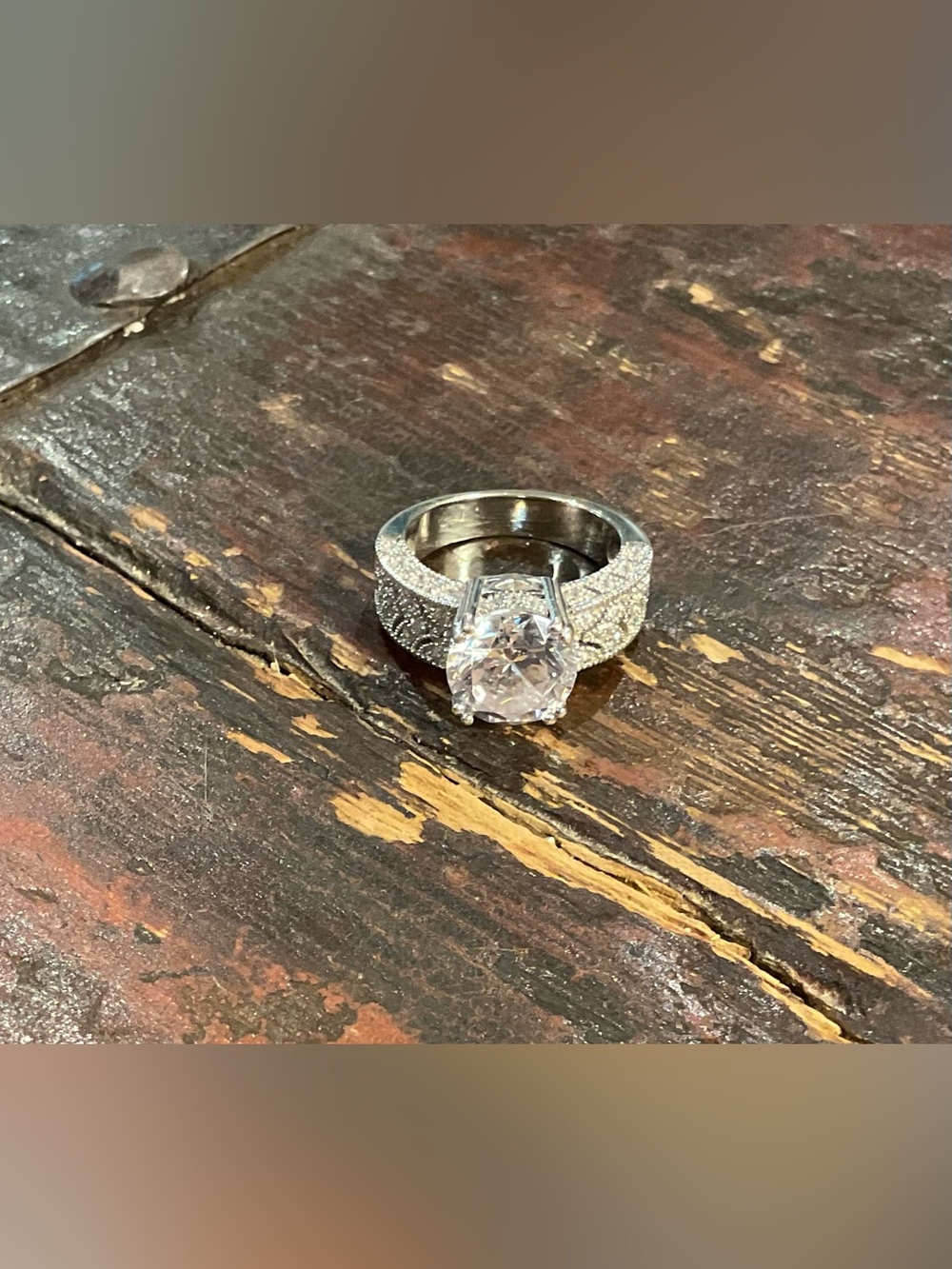 Sterling Silver Sparkle Cushion-Cut Solitaire Ring with Exquisite Pavé Band